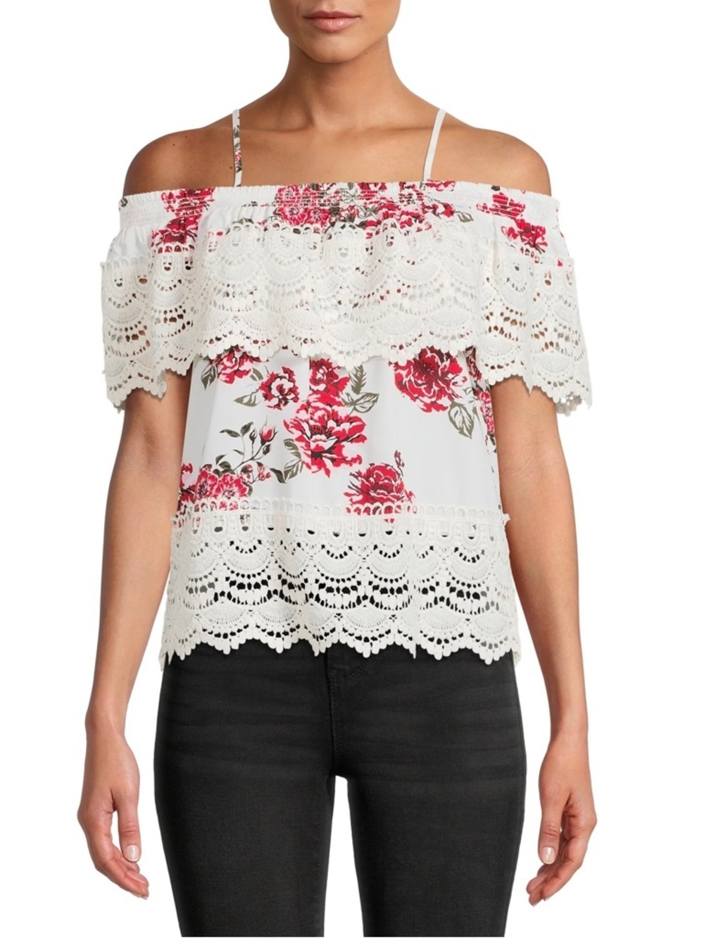 No Boundaries White Off-Shoulder Floral Lace Top